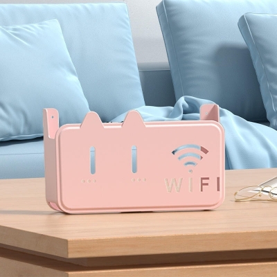 Picture of New Portable Wall Mounted WiFi Router Shelf Cute Cartoon Bear Punch-Free Router Storage Box Space-Saving Router Rack for Living