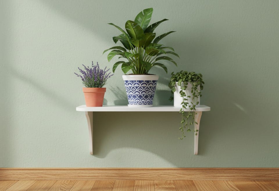 Picture of Floating Shelf Wall Wood Hanging Rope Durable Rack for Living Room Bedroom Bathroom Kitchen Decorative Rack Stand Self