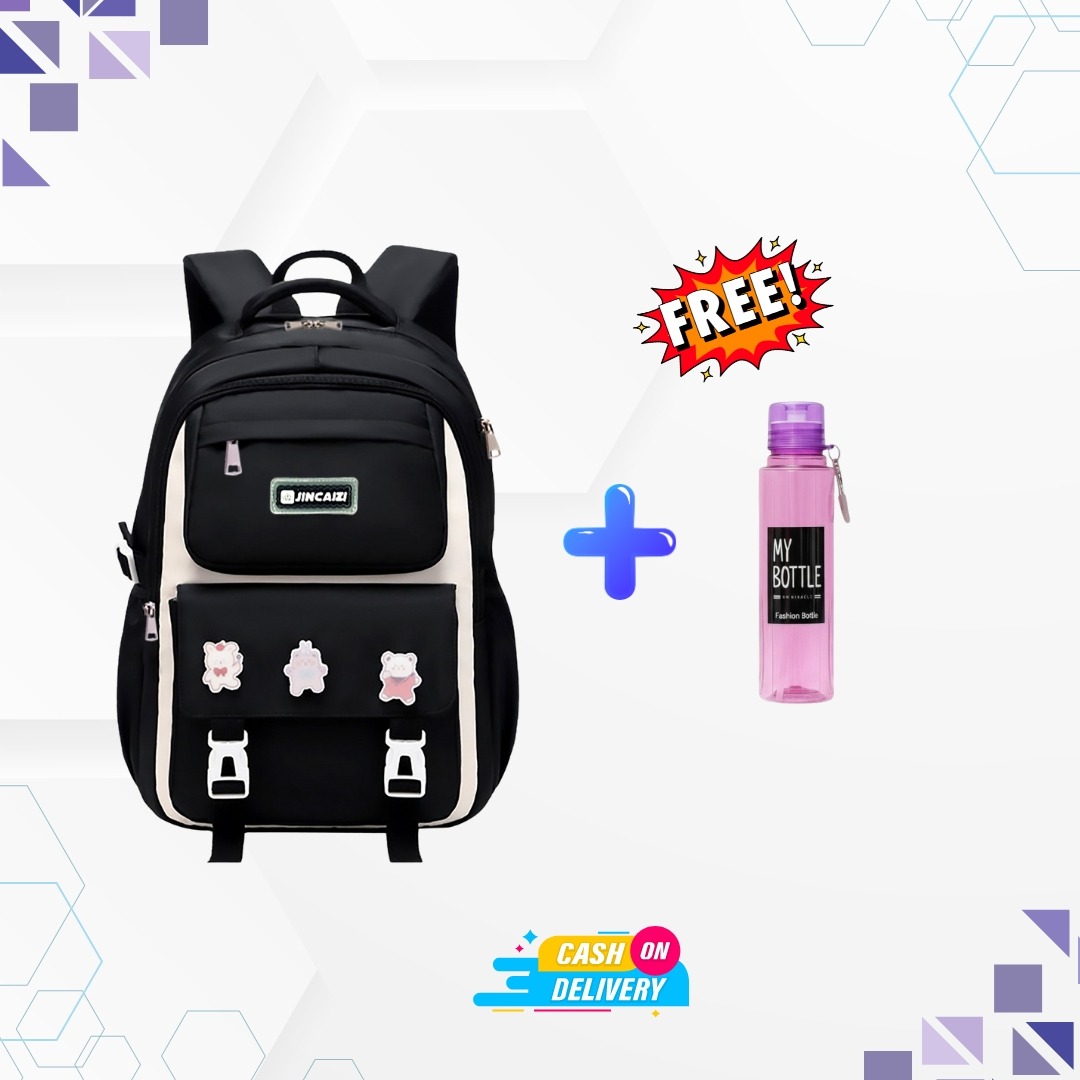 Picture of Waterproof School Bag for Girls & Boys 2025 + FREE 500ml Transparent Water Bottle – Premium Student Combo