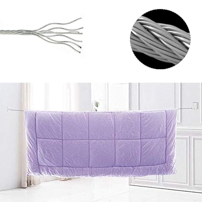 Picture of Drying Lines for Clothes, No Drilling Washing Line 20kg 4.2m Wall Mounted Drying Line with Adjustable Stainless String Heavy Duty Durable for Hotel Bathroom Balcony Clothes Quilt with Glue and Screw
