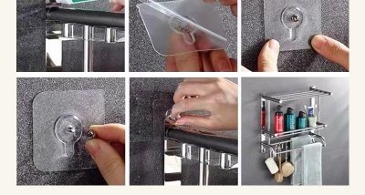 Picture of Screw Hooks with Nut Self Adhesive Hanging Holder Shelf Rack Mounted Photo Picture Wall Free Drill Kitchen Bathroom Decor