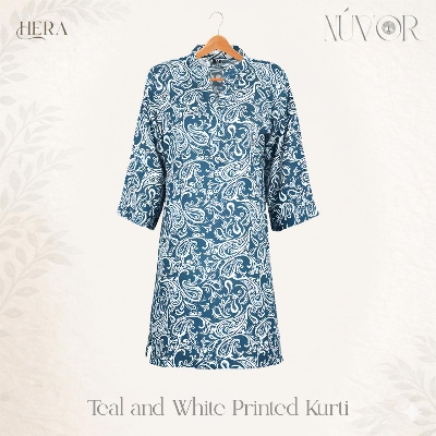 Picture of Teal and White Printed Kurti