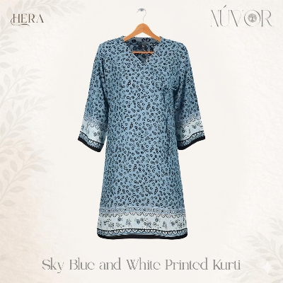 Picture of Sky Blue and White Printed Kurti