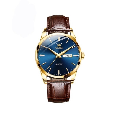 Picture of Orginal Olevs 6898 leather Strap Watch for Men- Brown & Blue