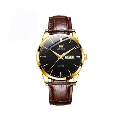 Picture of Orginal Olevs 6898 leather Strap Watch for Men-Brown & Black