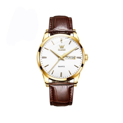 Picture of Orginal Olevs 6898 leather Strap Watch for Men-Brown & White