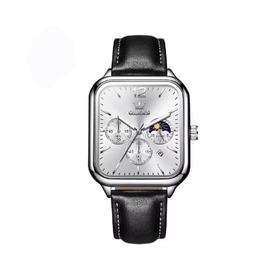 Picture of OLEVS 9914 Classic Leather Strap Men’s Watch-Silver