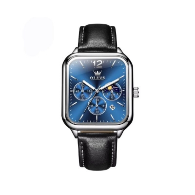 Picture of OLEVS 9914 Classic Leather Strap Men’s Watch-Silver Blue