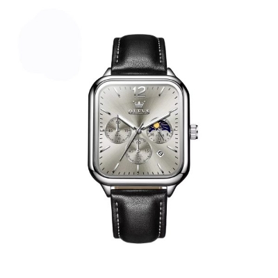 Picture of Orginal Olevs 9914 leather Strap Watch for Men-Silver Gray