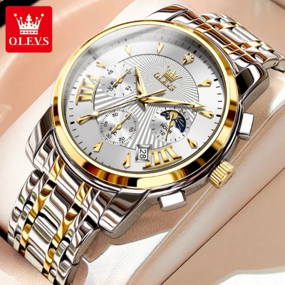 Picture of OLEVS 2892 Chronograph Luxury Mens Watch-Golden Silver and White