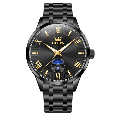 Picture of OLEVS 3638 Mens Quartz Moonphase Watch-Full Black