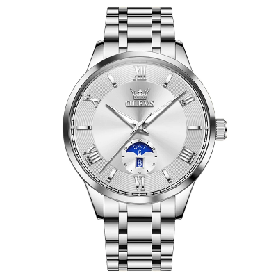 Picture of OLEVS 3638 Mens Quartz Moonphase Watch-Full Silver