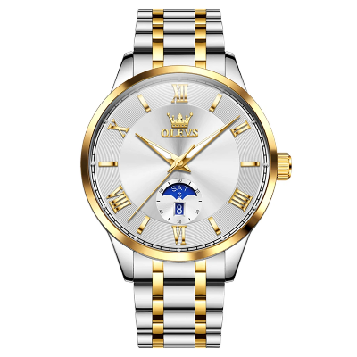Picture of OLEVS 3638 Mens Quartz Moonphase Watch-Golden Silver and Blue