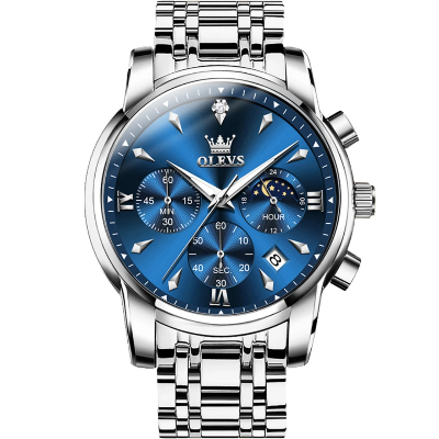 Picture of OLEVS 3639 ChronoSport Watch For Men-Full Silver and Blue