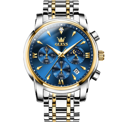 Picture of OLEVS 3639 ChronoSport Watch For Men-Golden Silver and Blue