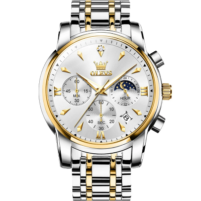 Picture of OLEVS 3639 ChronoSport Watch For Men-Golden Silver and White