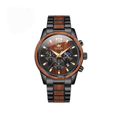 Picture of OLEVS 3645 Wooden Chronograph Stainless Steel Men’s Watch-Black