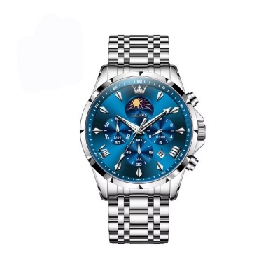 Picture of OLEVS 3653 Moon Phase Chronograph Stainless Steel Men’s Watch-Silver Blue