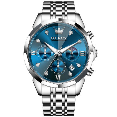 Picture of OLEVS 3670 Multifunction Dial Mens Quartz Watch-Full Silver Blue