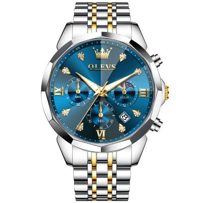 Picture of OLEVS 3670 Multifunction Dial Mens Quartz Watch-Golden Silver and Blue