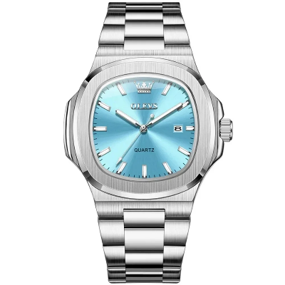 Picture of OLEVS 3696 Luxury Mens Quartz Watch-Silver and Sky Blue