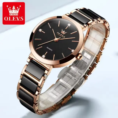 Picture of OLEVS 5877 Ceramic Classic fashion Quartz movement women watch- Rose Gold & Black