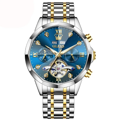 Picture of OLEVS 6621 Mens Automatic Chronograph Watch-Golden Silver and Blue