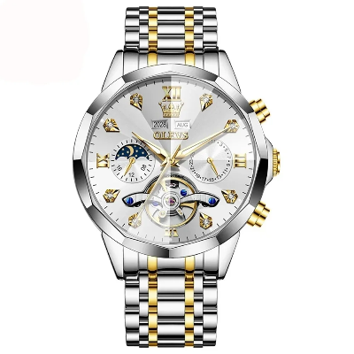 Picture of OLEVS 6621 Mens Automatic Chronograph Watch-Golden Silver and White