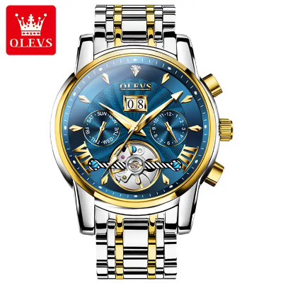 Picture of Olevs 9965 Automatic Mechanical Watch for Men-Golden Silver and Blue