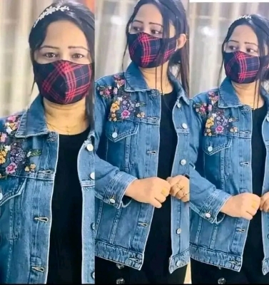 Picture of Women Fashionable Blue Color Lase work trending Jeans Jacket - Black