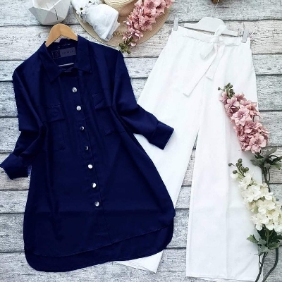 Picture of western dress Ladies Long Shart and Pant Shart Dubai Charry Georgette,  pant exprot cotton style for women - Yellow