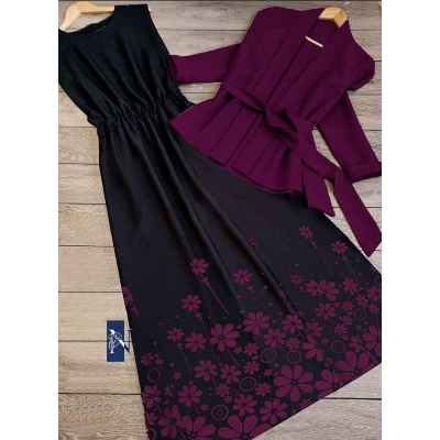 Picture of Readymade Stylish Ladies Floral Gown Cotton Fabric Screen Print Kurti for women