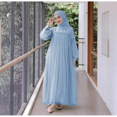 Picture of Blue Color Hijab Gown Borka Malai Georgette and soft net Fabric For Women - Beating