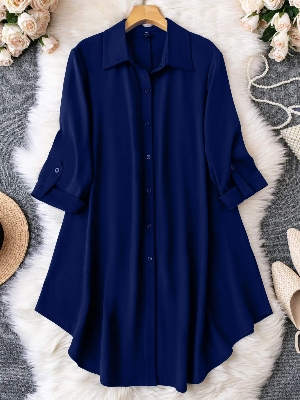 Picture of Ladies Western Fashion: Stylish Kurti Dress in Blue Color Long Shirt with Cherry Georgette Style - Perfect for Girls and Women - Beating