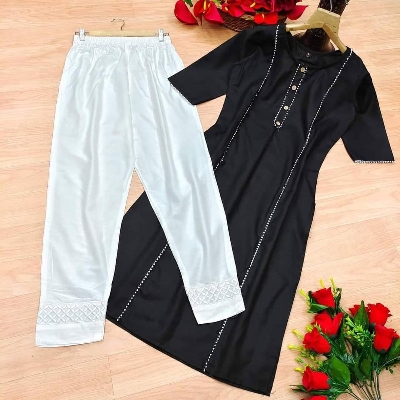 Picture of Western Fashion Ladies Most demanding party wear Double georgette special Style Kurtas with designed pant For Women - Black