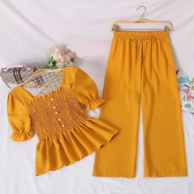 Picture of Western Fashion Ladis Stitched Orange Freal Tops and Pant Double Georgette  style Kurti  dress for women - White