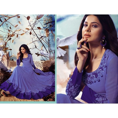 Picture of Georgette Embroidery Work Free Size Designe  Indigo Colour - Salwar Kameez Suits For Women - Misty