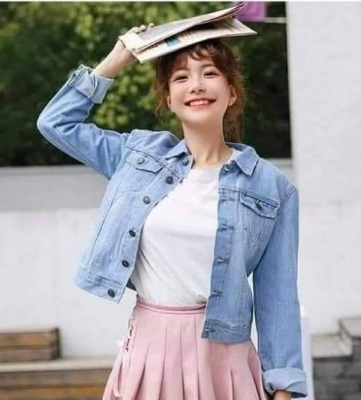 Picture of Women Fashionable Blue Color trending Jeans Jacket - Denim Jacket - Red