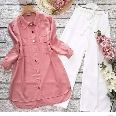 Picture of western dress Ladies Long Shart and Pant Shart Dubai Charry Georgette,  pant exprot cotton style for women - Blue