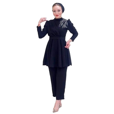 Picture of western dress Ladies Blazer Gown Tops and Pant Double Georgette Fabric style Kurti for women - Blue