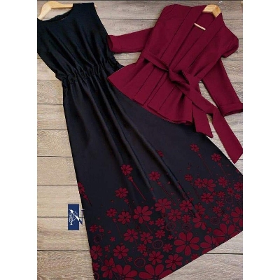 Picture of Readymade Stylish Ladies Floral Gown Cotton Fabric Screen Print Kurti for women