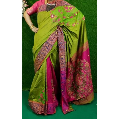 Picture of Block Print Multicolor  Saree New Collection Fashionable Stylish and Comfortable, Half Silk Saree For Women