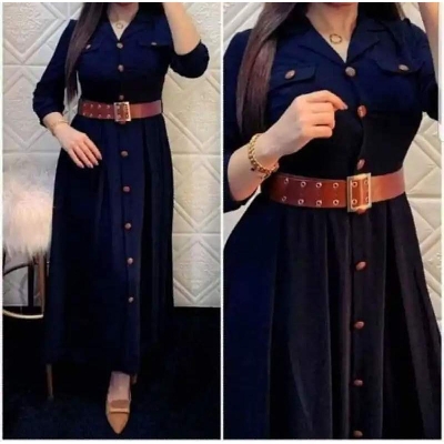 Picture of Western Fashion Ladis Poket gown Long Shirt Alex Georgette  style Kurti  dress for women - Olive