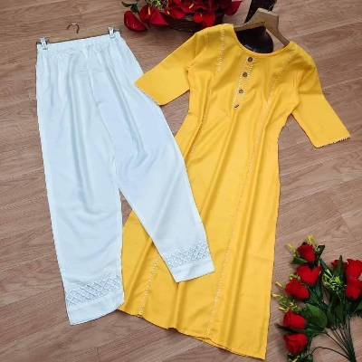 Picture of Western Fashion Ladies Most demanding party wear Double georgette special Style Kurtas with designed pant For Women - Olive