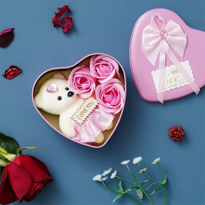 Picture of Pink Colur Valentine Day Creative Romantic Soap Flower Heart  Shaped Gift Box Simulation  Bouquet Roses Ornaments Home Decoration Wedding Christmas Gifts - Gift Box - gift box Pink