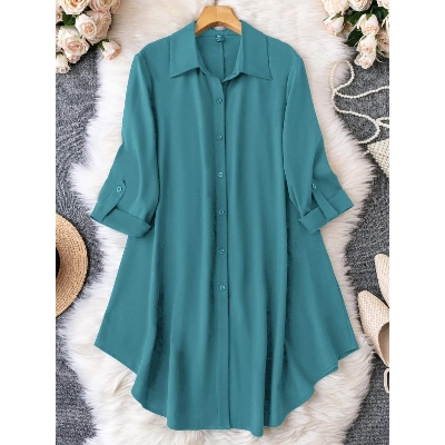 Picture of Ladies Western Fashion: Sea Green Color Long Shirt in Cherry Georgette Style - Elevate Your Wardrobe with This Kurti Dress - Black and white