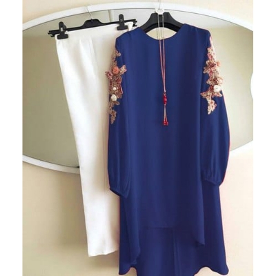Picture of Western Dress summer fashion chiffon shirt and Pant, women's summer dress, western style Tops and Skirts, sense of niche temperament Dress for Girls