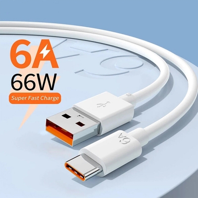 Picture of 33W/55W/67W/120W 6A Super Fast USB to Type C Cablee Turbo Quick Charging Cable Compatible For Redmi, MI, XlAOMI (1 Meter Cable) WHITE White