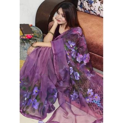 Picture of Hand Print New Excellent Collection Sarees, Fashionable, Stylish and Comfortable, Half Silk Saree For Wom - Yellow