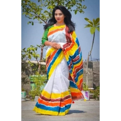 Picture of Hand Print Saree Rainbow Color Collection Fashionable Stylish and Comfortable, Half Silk Saree For Women